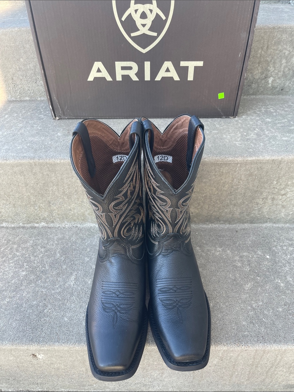 Ariat Men’s Black Sport Herdsman Square Toe Western Sz 12 D Medium Boots - Picture 2 of 6